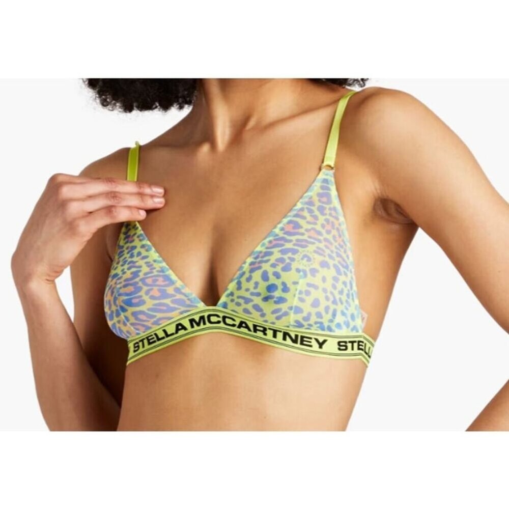 Stella McCartney Leopard print stretch mesh triangle bra lime Green - Picture 4 of 7